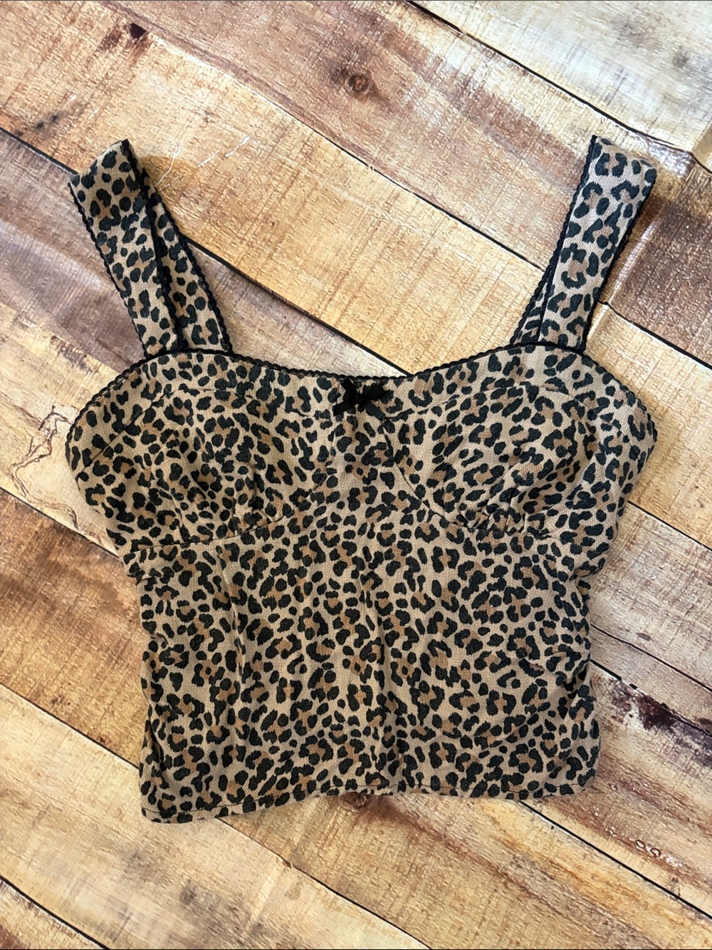 Corset Style Leopard Print Crop Tank Top - Brown